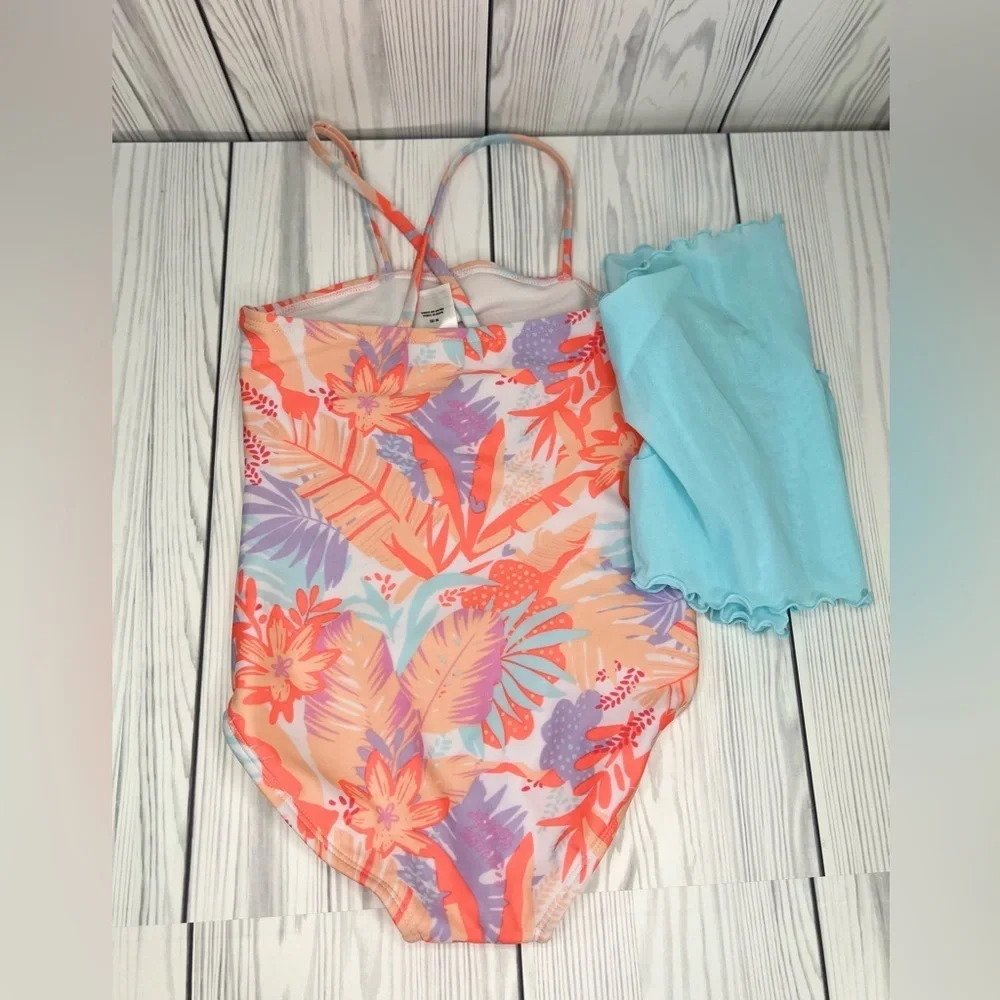 Girls' Tropic Oasis One Piece Swimwear Set with Skirt Fits like 6/7 NWT